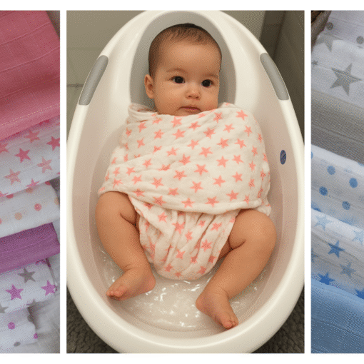 Swaddle bathing using a muslin cloth.