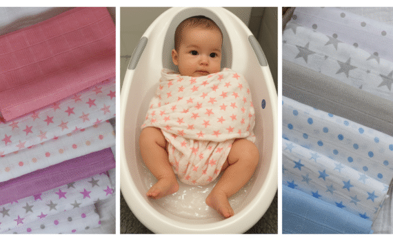Swaddle bathing using a muslin cloth.